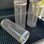 Rolling Grill Basket — Stainless Steel Cylinder