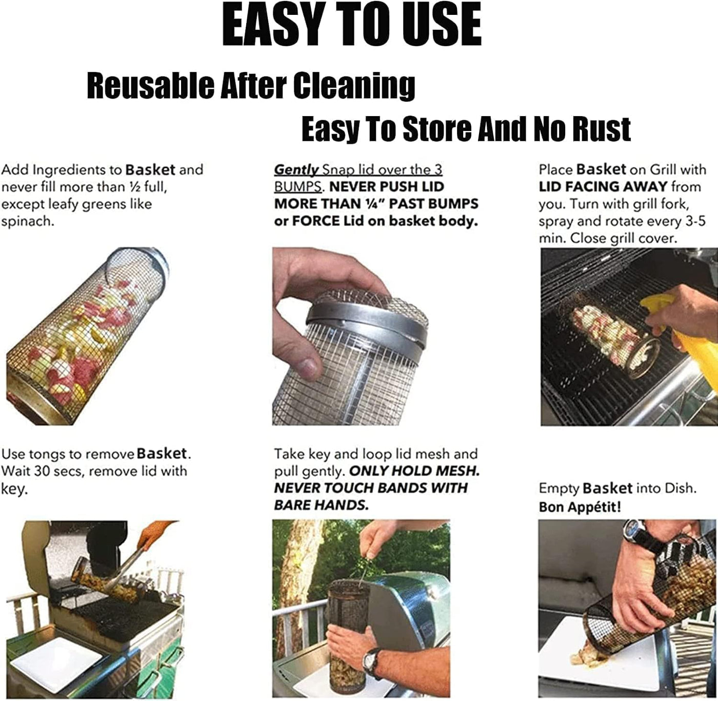 Rolling Grill Basket — Stainless Steel Cylinder