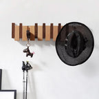 Wall Coat Rack — Folding Hooks, Walnut & Beech Wood