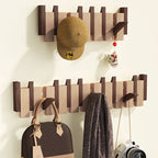 Wall Coat Rack — Folding Hooks, Walnut & Beech Wood