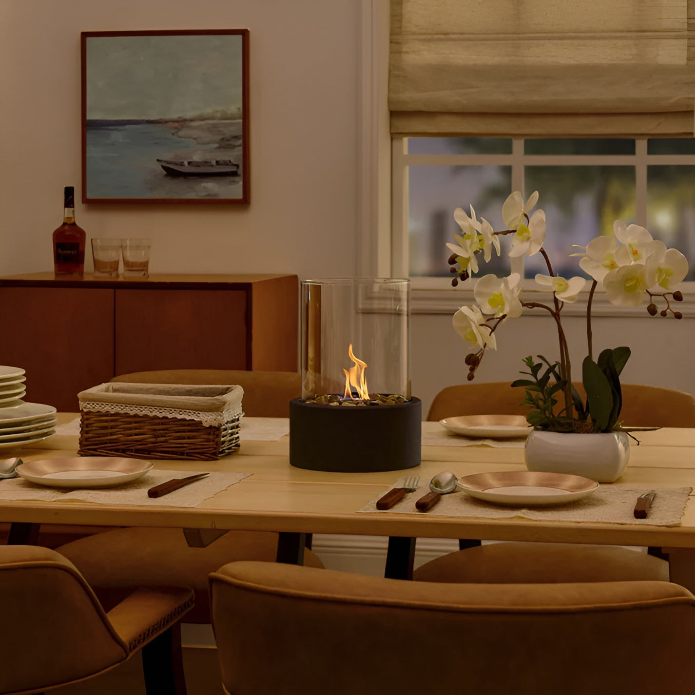 Tabletop Bio-Ethanol Fireplace — Glass Cylinder