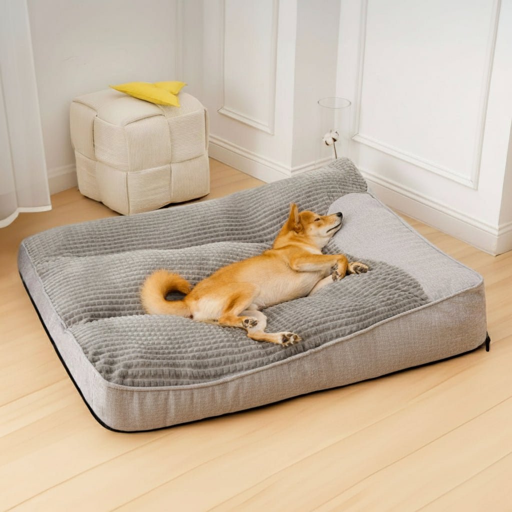 Dog Bed with Raised Headrest & Washable Cover