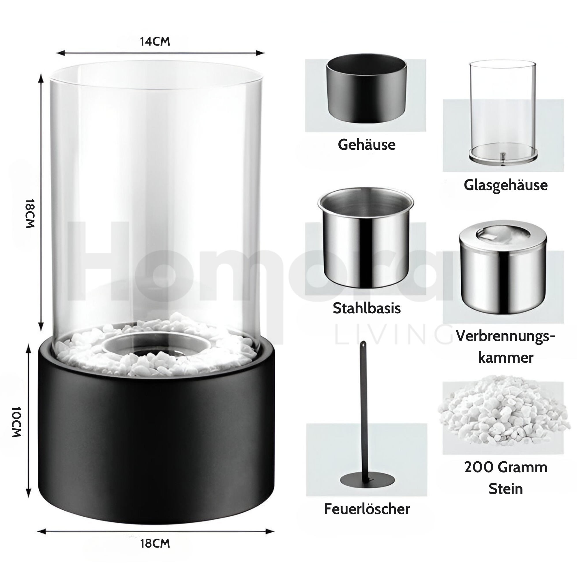 Tabletop Bio-Ethanol Fireplace — Glass Cylinder