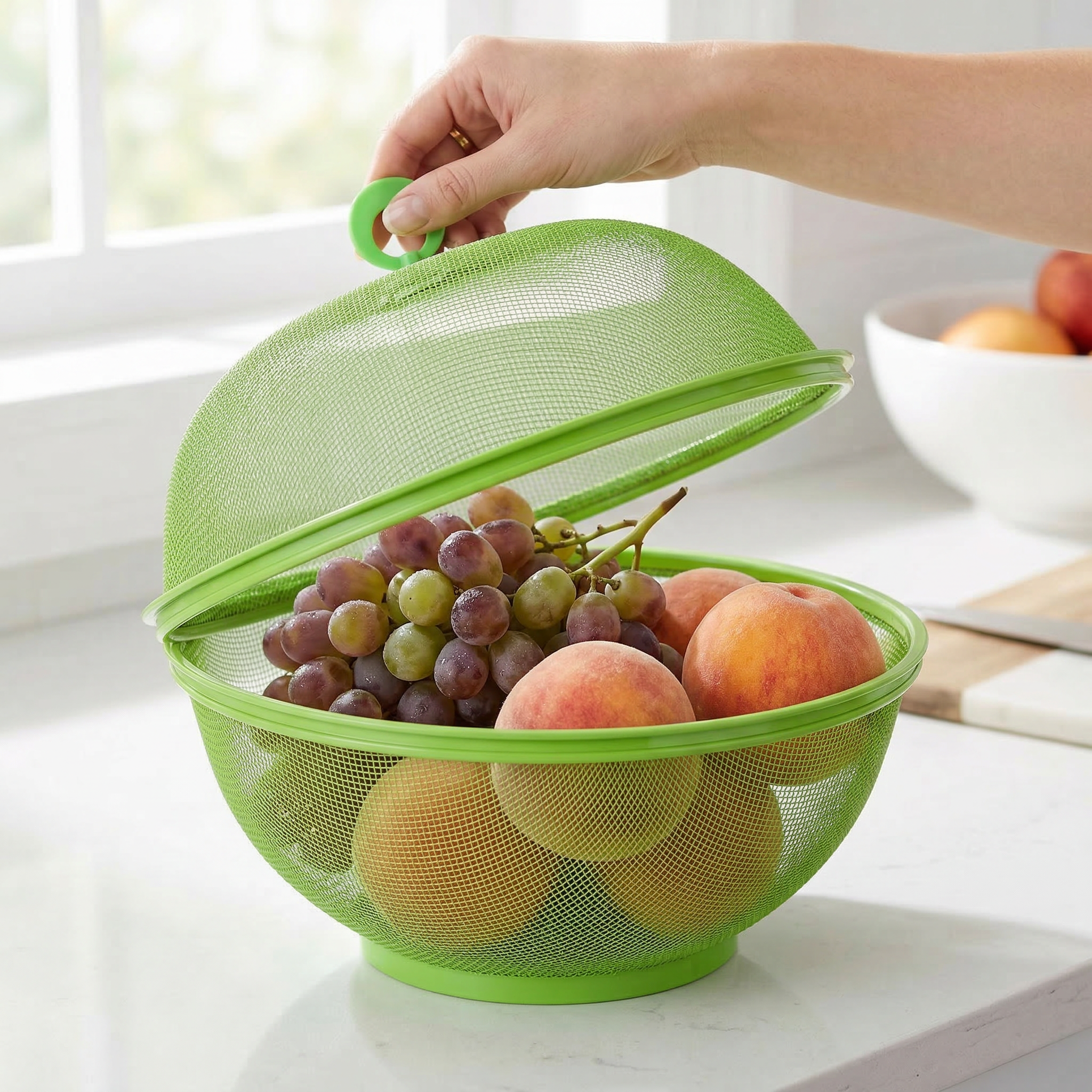 Mesh Fruit Bowl with Lid — Ventilated, 6 Colours