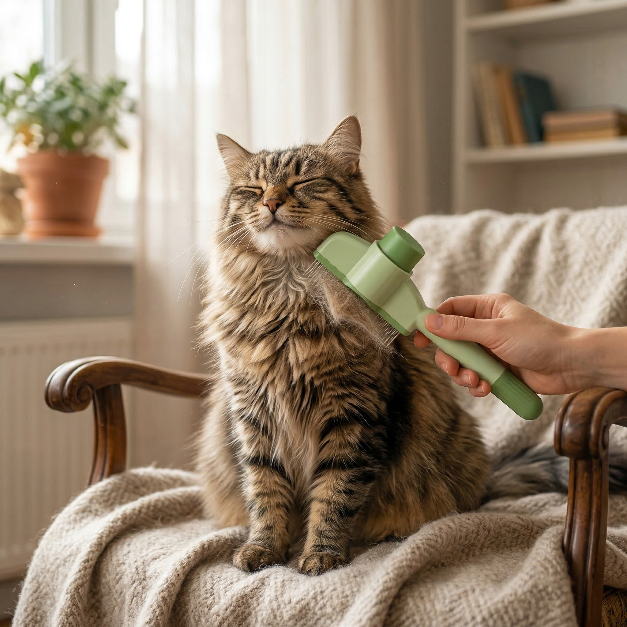 Self-Cleaning Cat Brush with One-Press Release