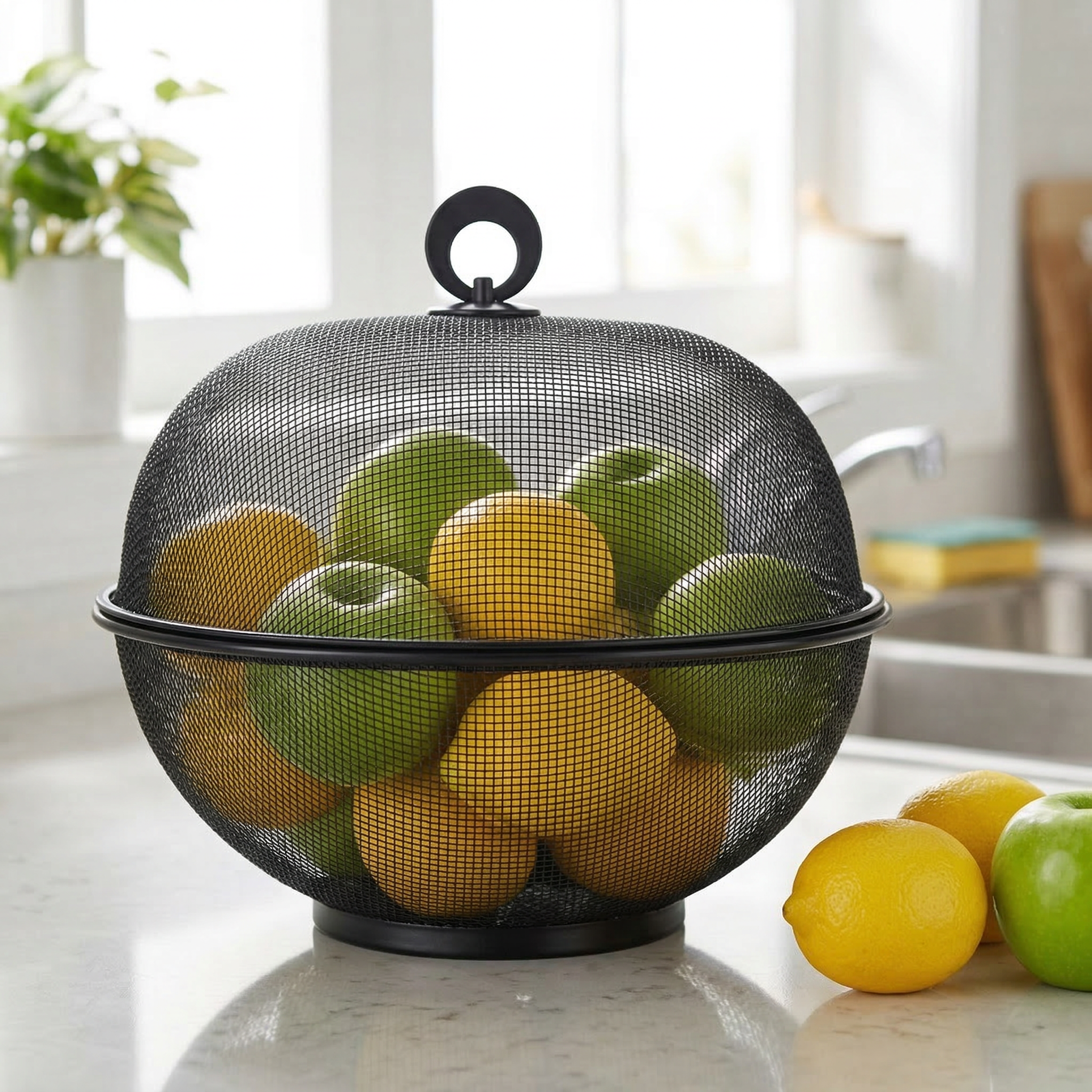 Mesh Fruit Bowl with Lid — Ventilated, 6 Colours