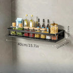 Wall-Mount Kitchen Shelf — Black Aluminium with Hooks in lifestyle setting