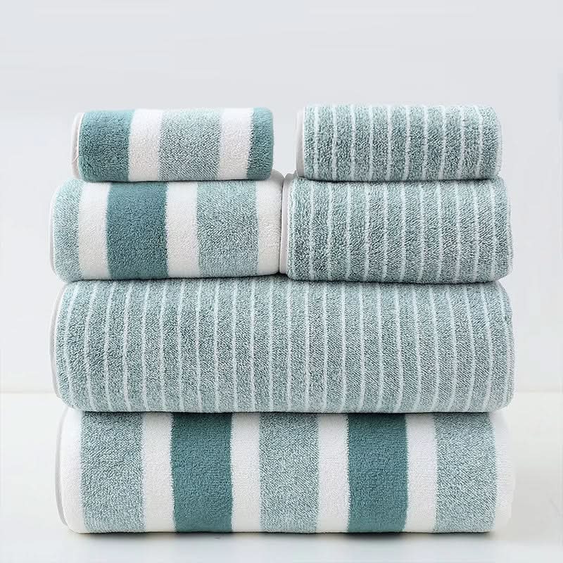 Striped Towel Set — 8-Piece Microfibre in lifestyle setting
