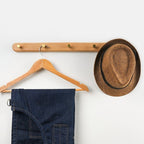 Wall Coat Rack — Walnut & Beech Wood, Brass Hooks close-up detail of feature