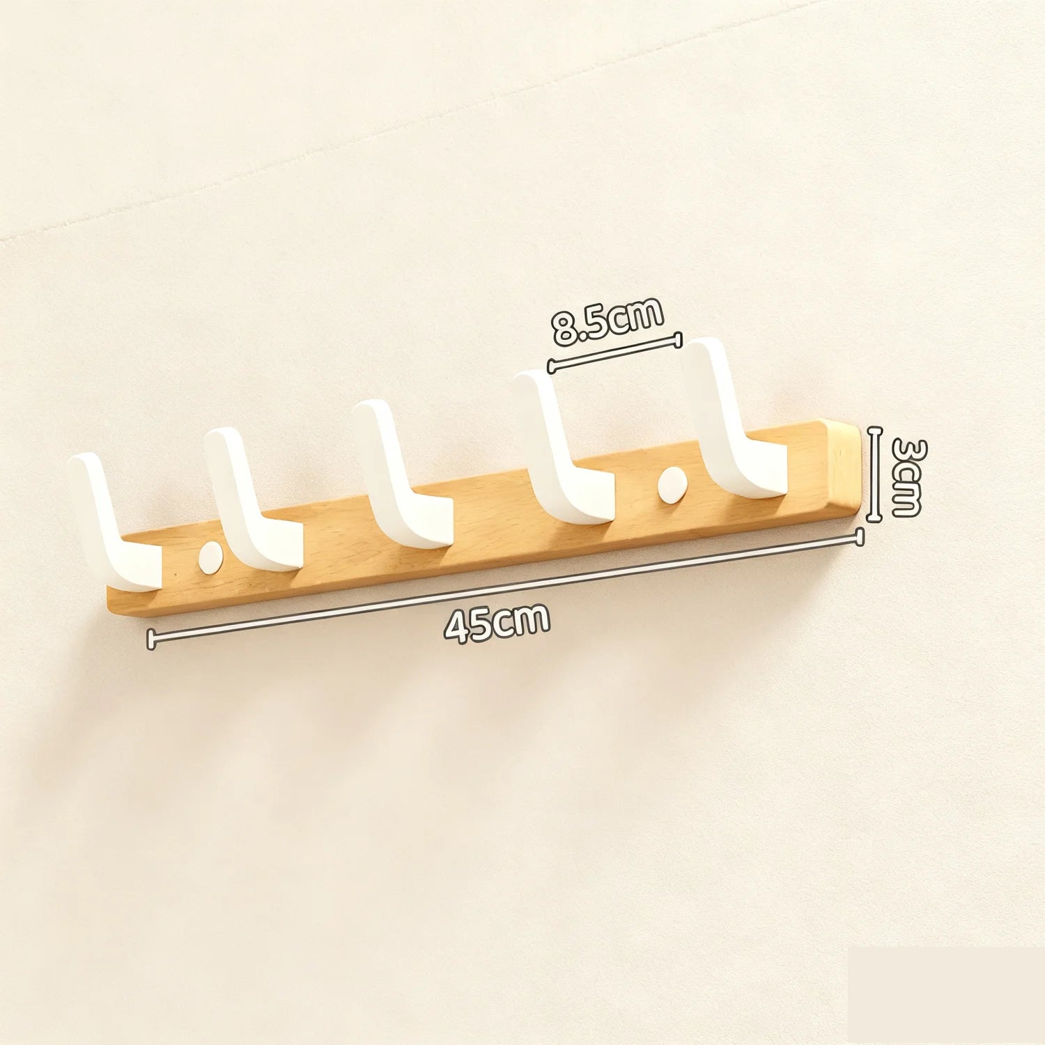 Wall Coat Rack — Walnut Wood with Black or White Hooks close-up detail of feature