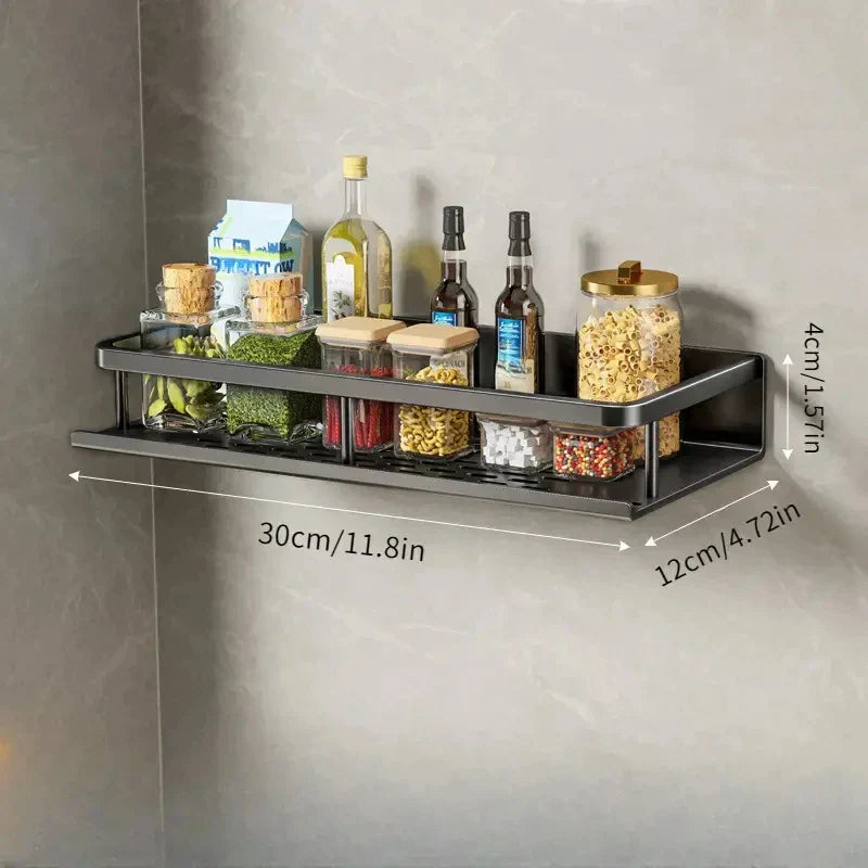 Wall-Mount Kitchen Shelf — Black Aluminium with Hooks close-up detail of feature