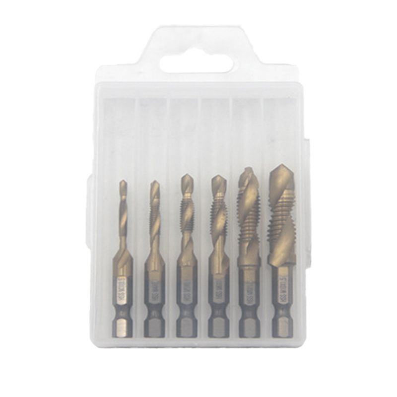 6-Piece Spiral Tap Set — HSS with Titanium Coating in use at home