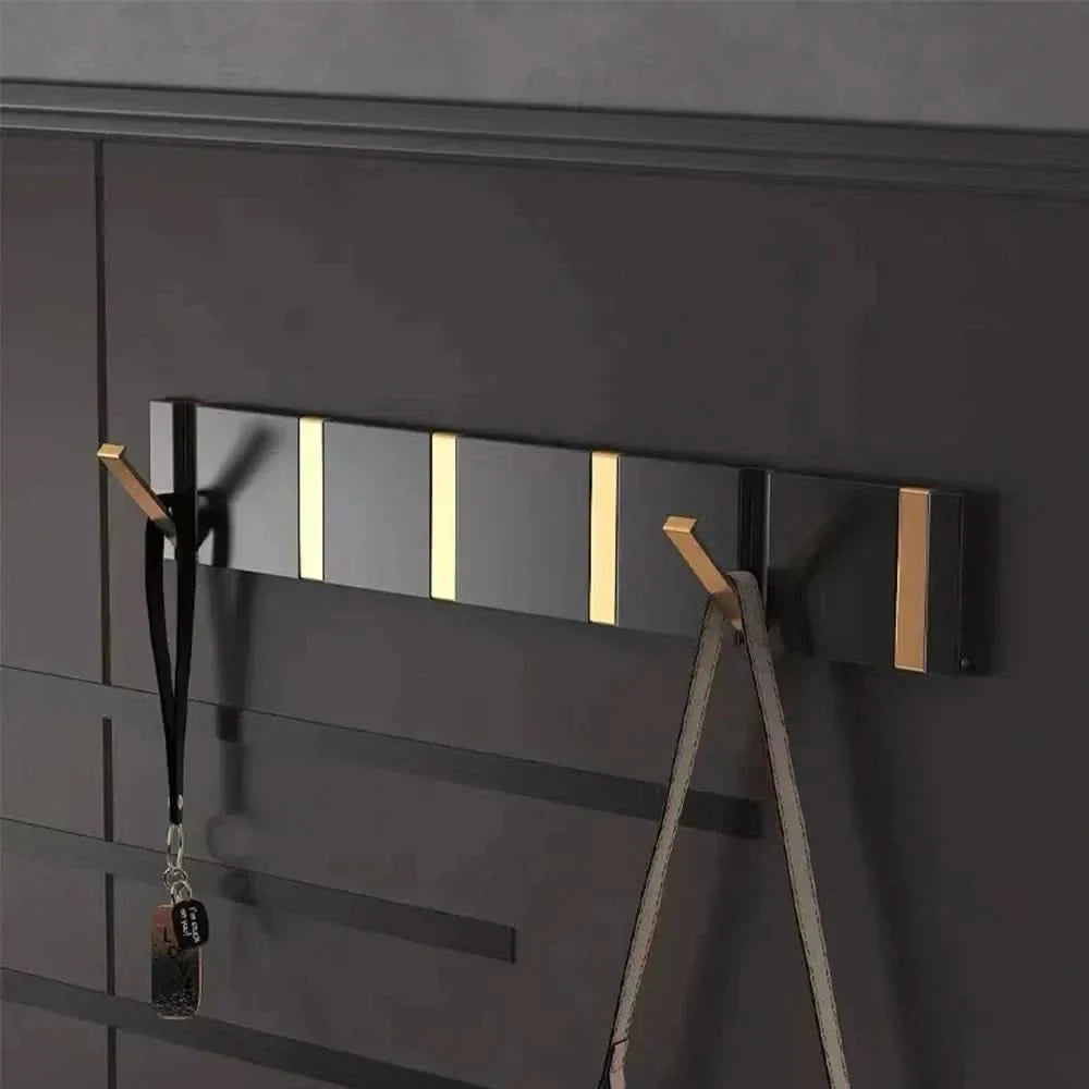 Wall Hook Rail — Black & Gold, Foldable side angle showing dimensions