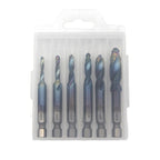 6-Piece Spiral Tap Set — HSS with Titanium Coating side angle showing dimensions