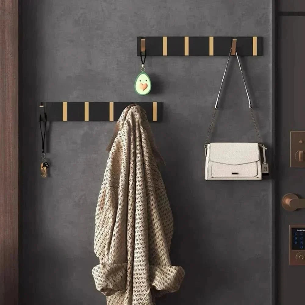 Wall Hook Rail — Black & Gold, Foldable mounted in modern interior