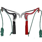 Long-reach rope-operated branch pruner in black and red variants displayed on white background front view