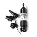 SUP pump adapter kit all components laid out on white background including brass nozzle main body and attachments