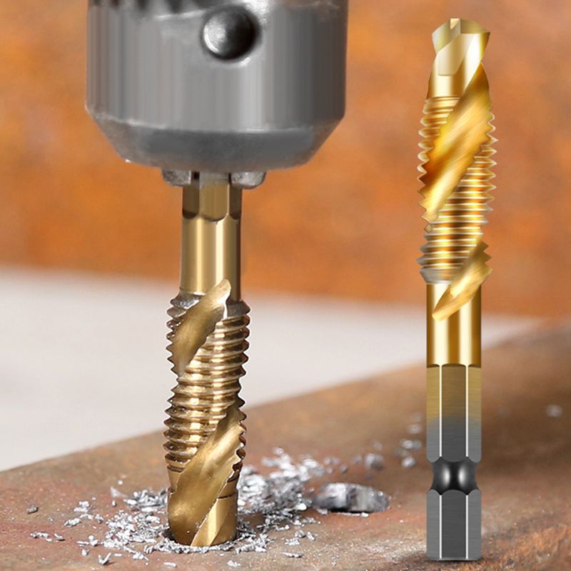 6-Piece Spiral Tap Set — HSS with Titanium Coating front view on neutral background