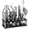 Cocktail Set 20-Piece Stainless Steel with Stand front view on neutral background