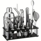 Cocktail Set 20-Piece Stainless Steel with Stand front view on neutral background