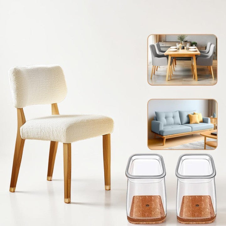 TPE chair leg floor protectors 24 pack clear caps with brown felt base white background