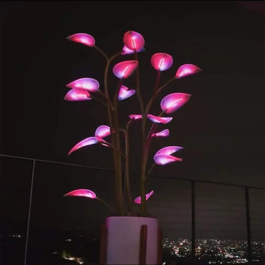 LED plant light with programmable pink purple ambient lighting 4 branches 20 leaves dark room