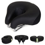 Noseless bicycle seat black with dual steel springs central cutout white background