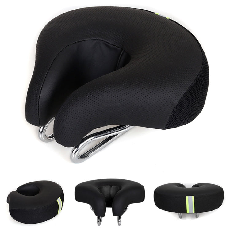 Noseless bicycle seat black with dual steel springs central cutout white background