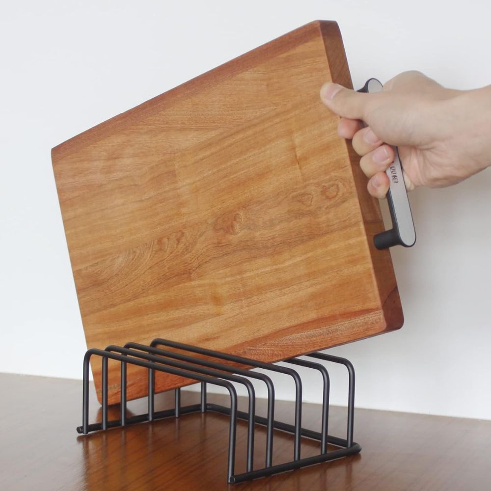 Cutting Board Rack — Steel Kitchen Organiser front view on neutral background