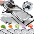 Mandoline Slicer with Cut-Resistant Gloves front view on neutral background