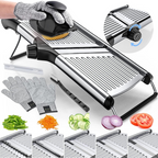Mandoline Slicer with Cut-Resistant Gloves front view on neutral background