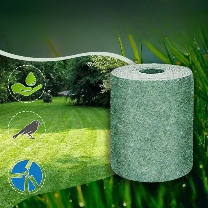 Grass seed mat biodegradable 300x20cm unrolled on bare lawn patch outdoor garden