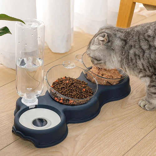 3-in-1 Cat Feeder with Auto Water Dispenser front view on neutral background
