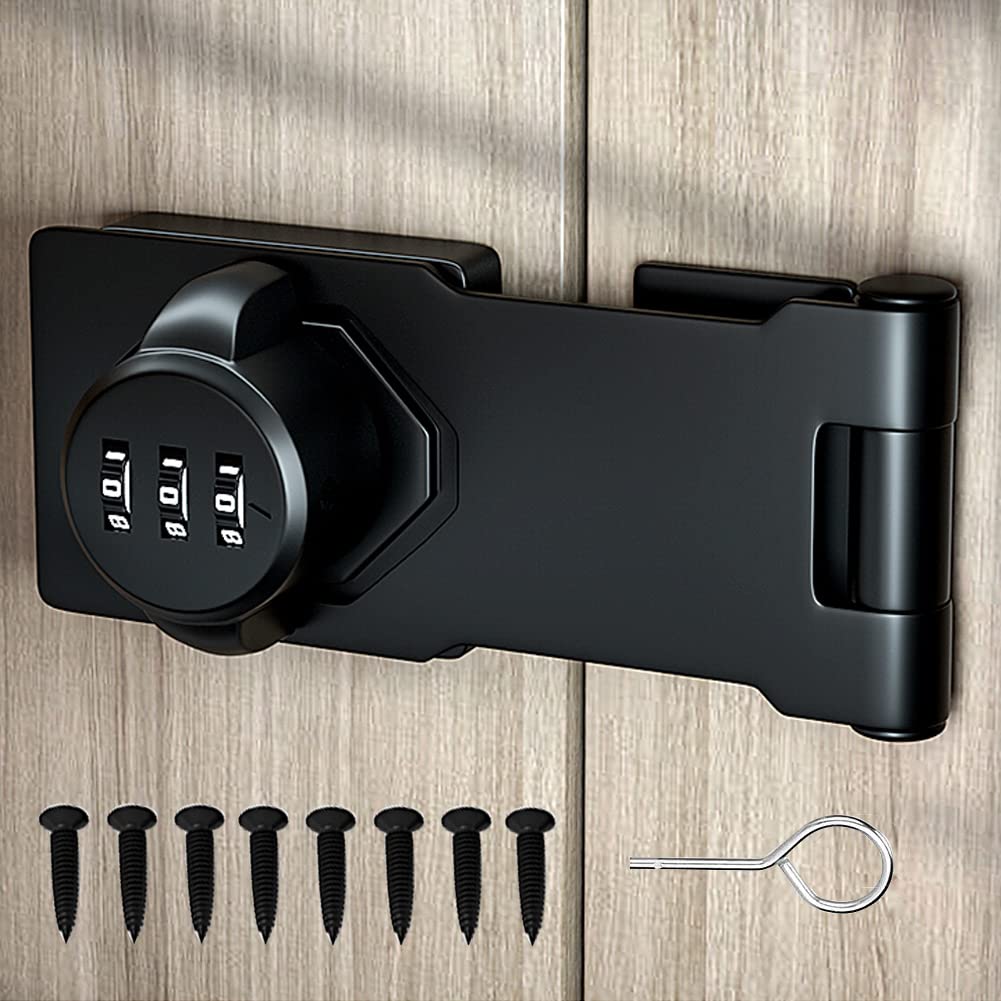 Smart cabinet lock with digital password keypad and mounting screws on wooden background