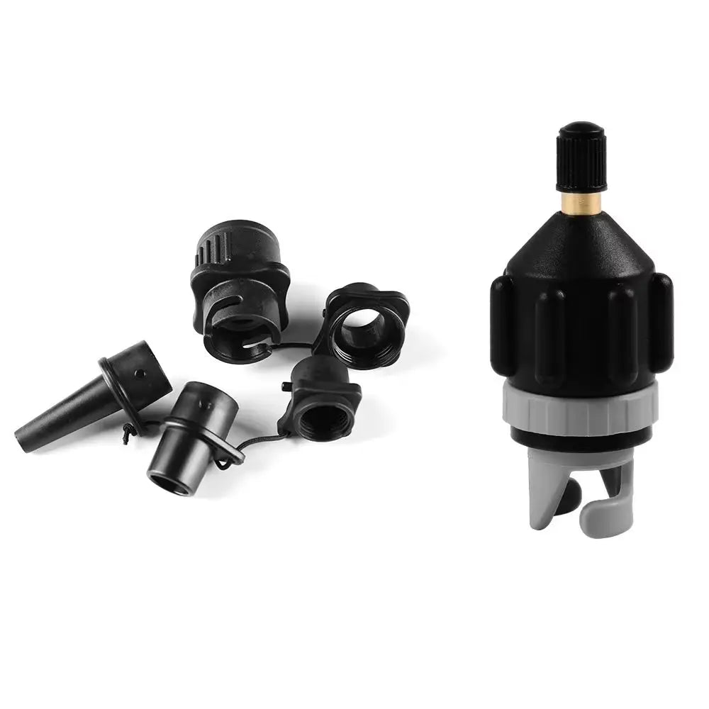 Close-up of brass-tipped nozzle on main adapter body showing metal detail and plastic housing construction
