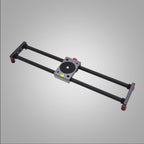 Camera slider rail extended showing full 42.5cm length with precision ball bearings detail