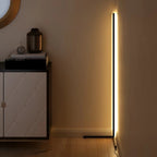 Dimmable corner floor lamp LED black finish on white background studio product photography