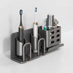 Rust-free aluminium bathroom organiser with multiple compartments and drainage holes on white background