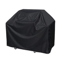 Black heavy-duty oxford polyester BBQ cover on white background, clean studio product shot showing full cover shape