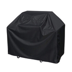 Black heavy-duty oxford polyester BBQ cover on white background, clean studio product shot showing full cover shape