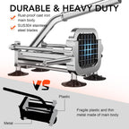 Potato chip cutter 45 degree view showing silver handle and cutting grid mechanism
