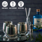 Silver stainless steel tumblers lifestyle bar setting gin bottle accessories