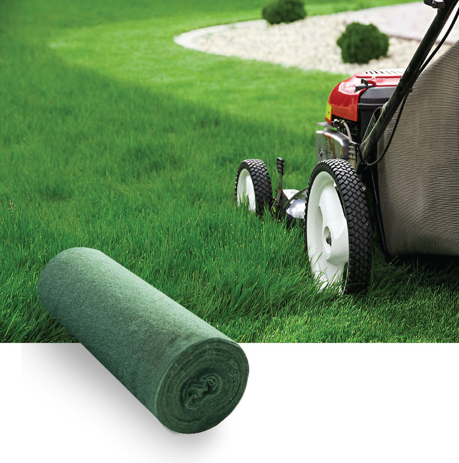 Two grass seed mats green colour rolled and flat white background product view