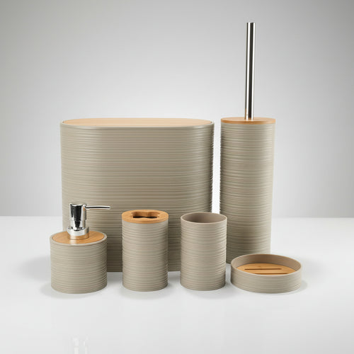 6-Piece Bathroom Accessory Set with Bamboo Accents in lifestyle setting