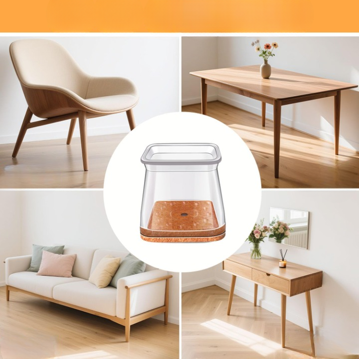 Chair leg floor protectors installed on wooden dining chair legs modern kitchen interior