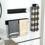 Two black metal towel racks different heights 40cm 50cm size comparison white background