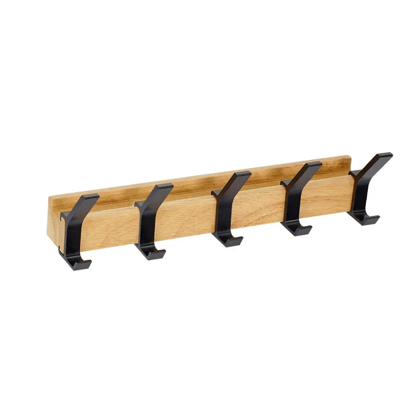 Wall Coat Rack — Wooden Rail with Metal Hooks close-up detail of feature