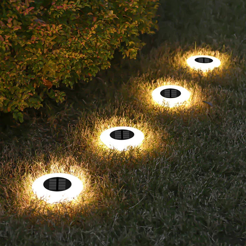 Garden pathway solar lights evening dusk illumination landscape outdoor lighting installation