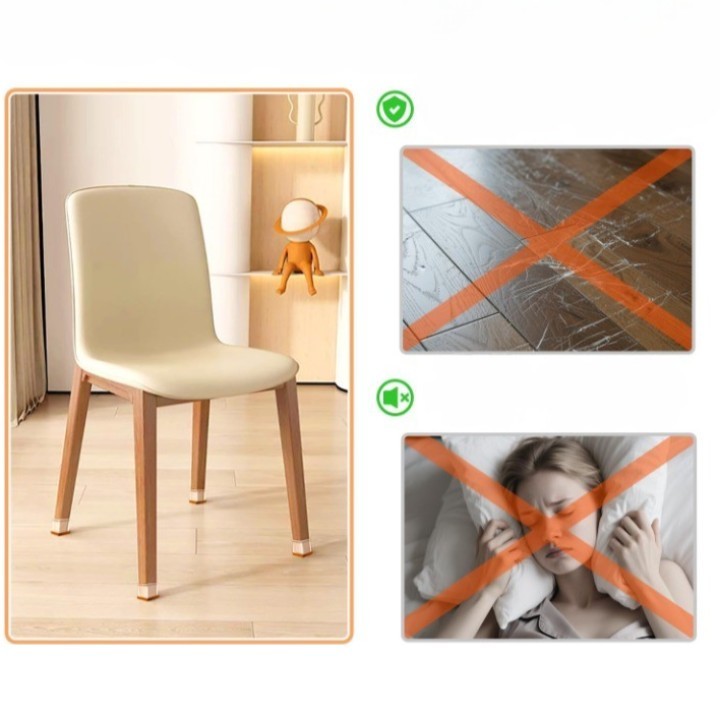 Close-up TPE chair leg protector showing clear cap and brown felt base texture detail