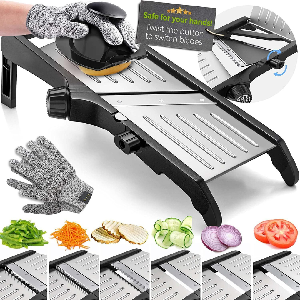 Mandoline Slicer with Cut-Resistant Gloves close-up detail of feature